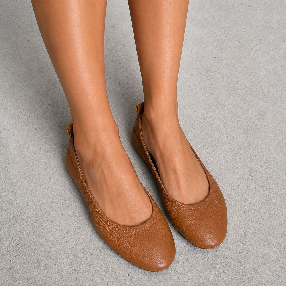 Mercedes Castillo Carola Ballet Flats Tan Pebbled Leather Slip On Shoes 39 US 9